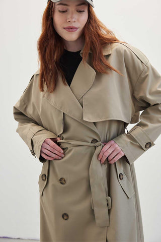 Double-Breasted Trench Coat With Buttons Desert Sand