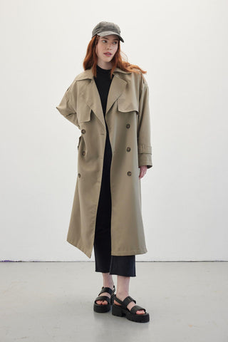 Double-Breasted Trench Coat With Buttons Desert Sand