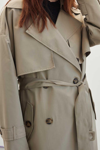 Double-Breasted Trench Coat With Buttons Desert Sand