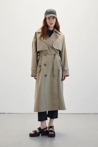 Double-Breasted Trench Coat With Buttons Desert Sand