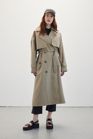 Double-Breasted Trench Coat With Buttons Desert Sand