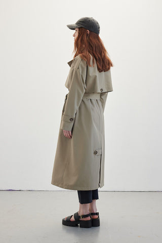 Double-Breasted Trench Coat With Buttons Desert Sand