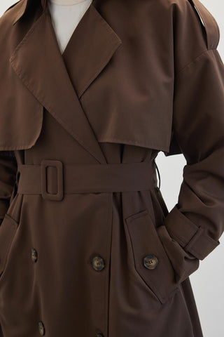 Double-Breasted Trench Coat With Buttons Dark Brown