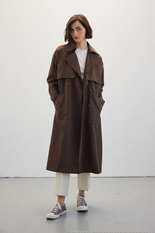 Double-Breasted Trench Coat With Buttons Dark Brown