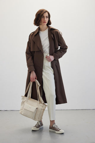 Double-Breasted Trench Coat With Buttons Dark Brown