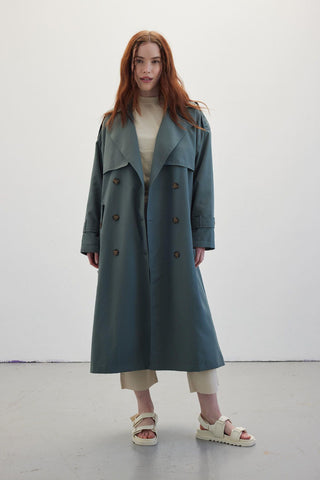 Double-Breasted Trench Coat With Buttons Cobalt