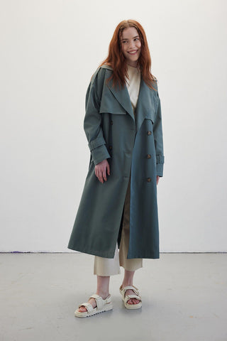 Double-Breasted Trench Coat With Buttons Cobalt