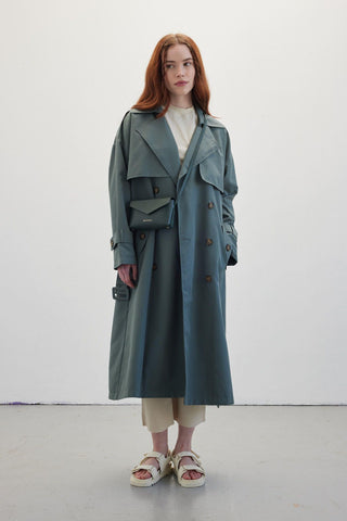 Double-Breasted Trench Coat With Buttons Cobalt