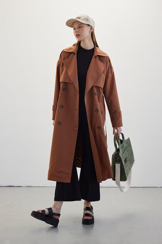 Double-Breasted Trench Coat With Buttons Hazelnut