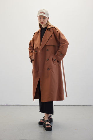 Double-Breasted Trench Coat With Buttons Hazelnut