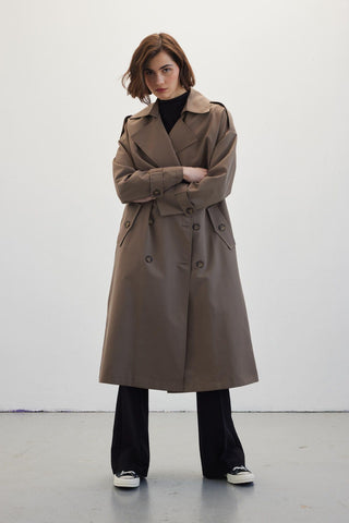 Double-Breasted Trench Coat With Buttons Mink