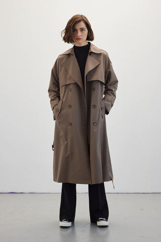 Double-Breasted Trench Coat With Buttons Mink