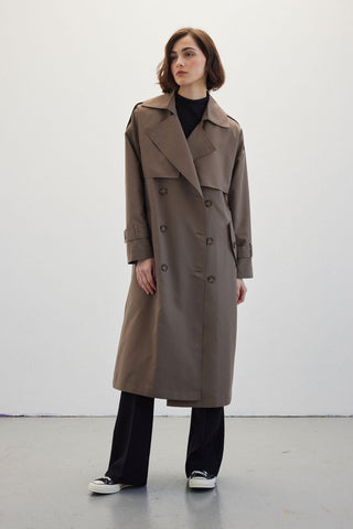 Double-Breasted Trench Coat With Buttons Mink