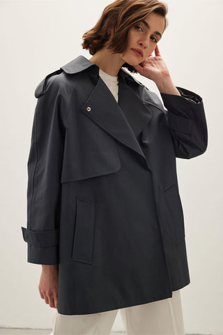 Oversize Short Trench Coat Navy Blue