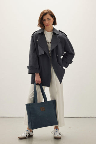 Oversize Short Trench Coat Navy Blue