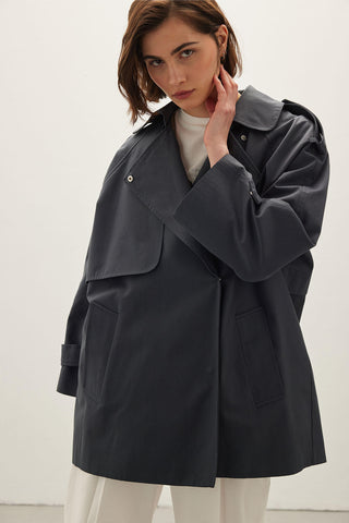 Oversize Short Trench Coat Navy Blue