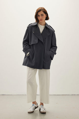 Oversize Short Trench Coat Navy Blue