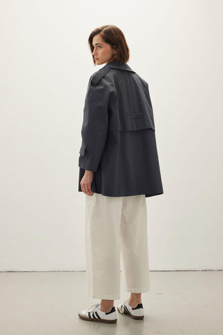 Oversize Short Trench Coat Navy Blue
