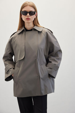 Oversize Short Trench Coat Grey