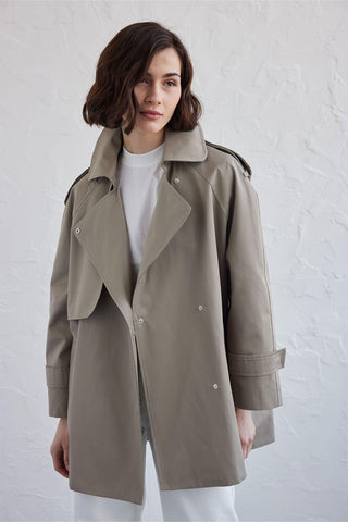 Oversize Short Trench Coat Sage