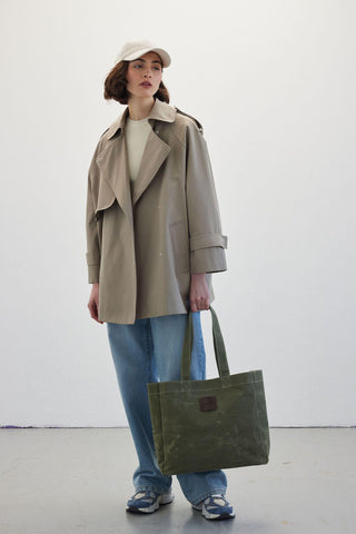 Oversize Short Trench Coat Sage