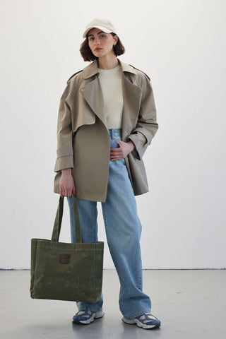 Oversize Short Trench Coat Sage