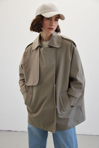 Oversize Short Trench Coat Sage