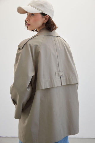 Oversize Short Trench Coat Sage