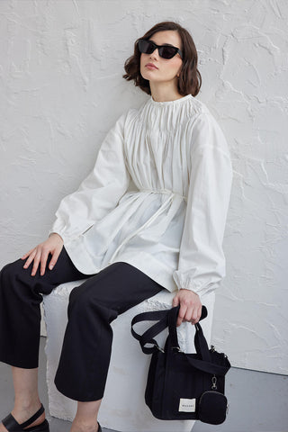 Shirred Collar Tunic Ecru