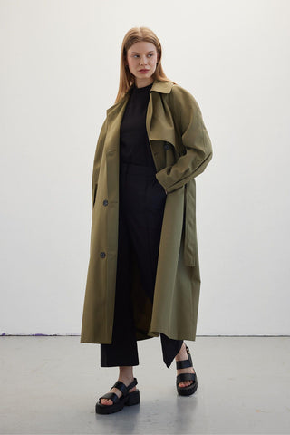 Double-Breasted Trench Coat Green