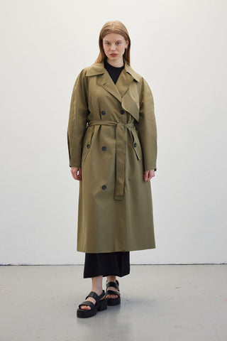 Double-Breasted Trench Coat Green