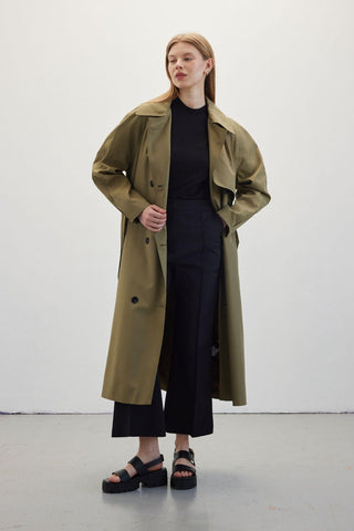 Double-Breasted Trench Coat Green