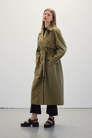 Double-Breasted Trench Coat Green