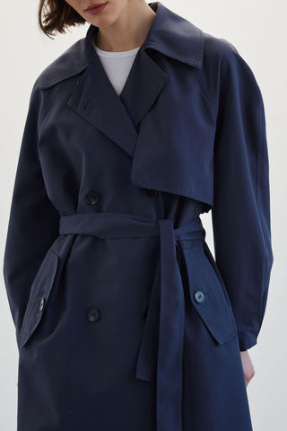 Double-Breasted Trench Coat Navy Blue