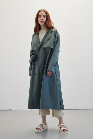 Double-Breasted Trench Coat With Buttons Cobalt