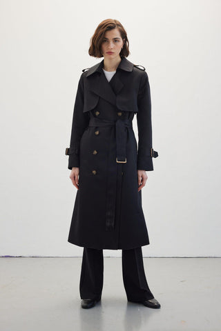 Double-Breasted Classic Trench Coat Black