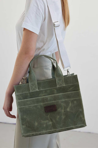 Faded Effect Medium Canvas Bag Military Khaki