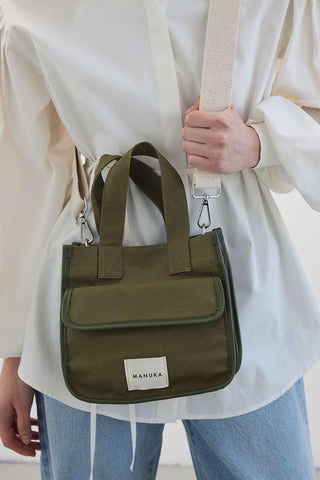 Pocket Detailed Canvas Mini Bag Khaki