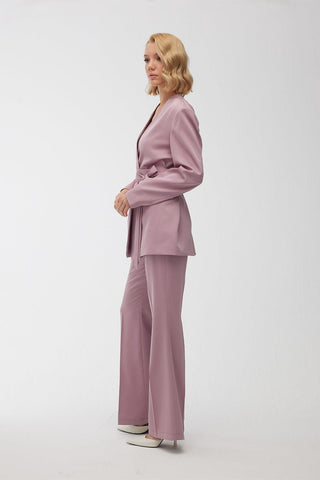 Collarless Belted Satin Blazer Dusty Rose