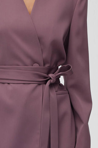 Collarless Belted Satin Blazer Purple