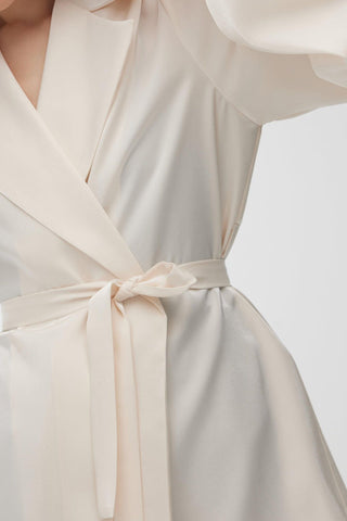 Satin Double-Breasted Kimono With Wide Collar Pearl