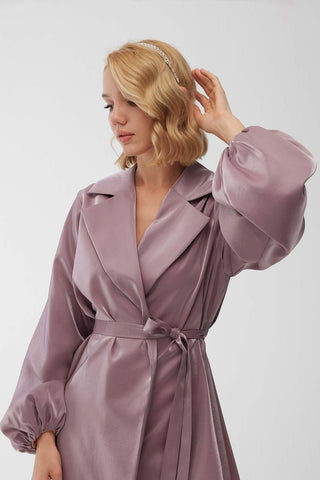 Satin Double-Breasted Kimono With Wide Collar Lavender