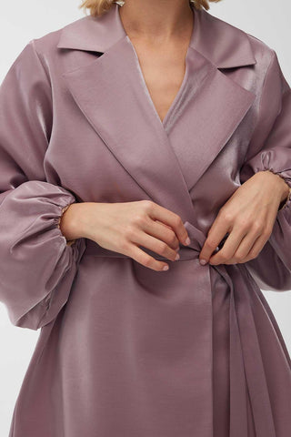 Satin Double-Breasted Kimono With Wide Collar Lavender