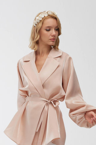 Satin Double-Breasted Kimono With Wide Collar Pink