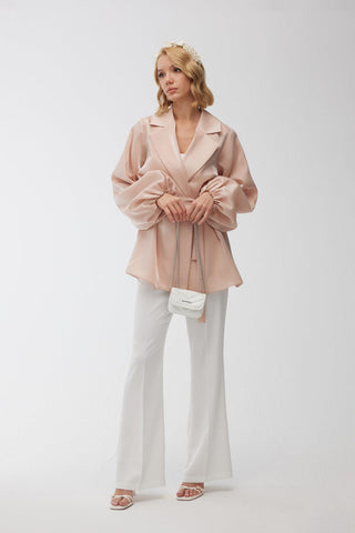 Satin Double-Breasted Kimono With Wide Collar Pink