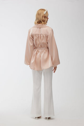 Satin Double-Breasted Kimono With Wide Collar Pink