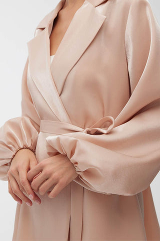 Satin Double-Breasted Kimono With Wide Collar Pink