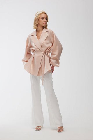 Satin Double-Breasted Kimono With Wide Collar Pink