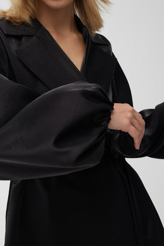 Satin Double-Breasted Kimono With Wide Collar Black