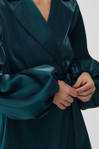 Satin Double-Breasted Kimono With Wide Collar Green